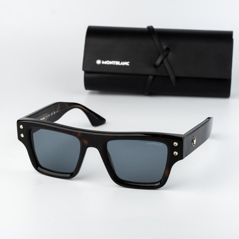 Montblanc Men Sunglasses Havana Blue Square MB0253S 002 NEW AUTHENTIC
